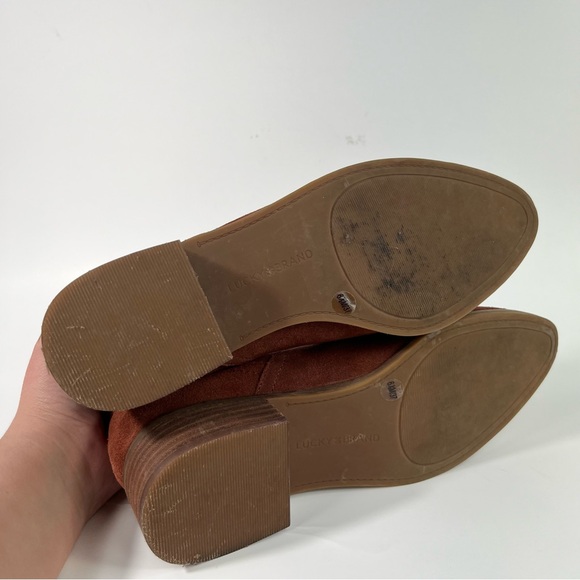 Lucky Brand Lollin Suede Leather Slouch Heeled Bootie Warm Brown 6.5M 6 1/2 - Picture 5 of 6